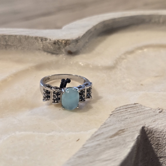 Blue opal ring 14k wg  blue accent diamonds size 6 - Picture 4 of 7